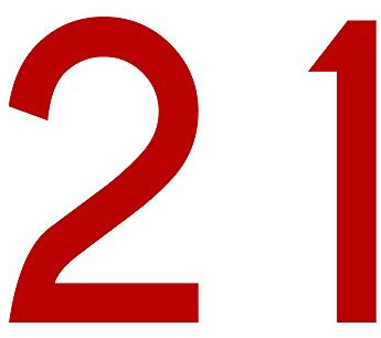 Zahl 21 in rot, 30 cm großer Sticker aus selbstklebender Klebefolie zum aufkleben, wetterfeste Klebezahl