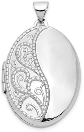 14 Karat Weißgold, poliert, gravierbar, für 2 Fotos, 26 mm, oval, handgraviertes Medaillon, Schmuck, Geschenke für Frauen, Metall