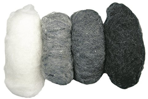 Rayher 5363200 Reine Schurwolle/Vlies,meliert, 4 Farben à 25g, Grau-Töne