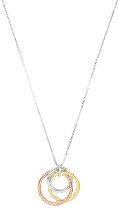 Amor Kette mit Anhänger 925 Sterling Silber Damen Halsschmuck, 50 cm, Tricolor, Ring, Kommt in Schmuck Geschenk Box, 9618675