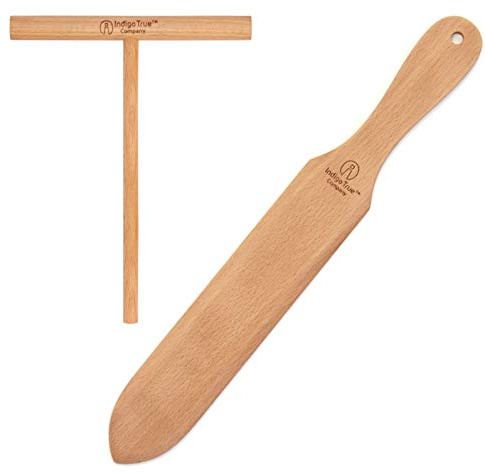 The ORIGINAL Crepe Spreader and Spatula Kit - 2 Piece Set (6” Spreader and 14” Spatula) Convenient Size to Fit Large Crepe Pan Maker | All Natural Beechwood Construction