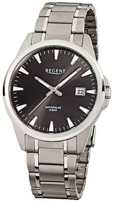 REGENT - Herren - F 924 - Titan - Silberfarbene - Analog - Wasserdicht - 10 ATM - Saphirglas - Titanarmband - Faltschließe