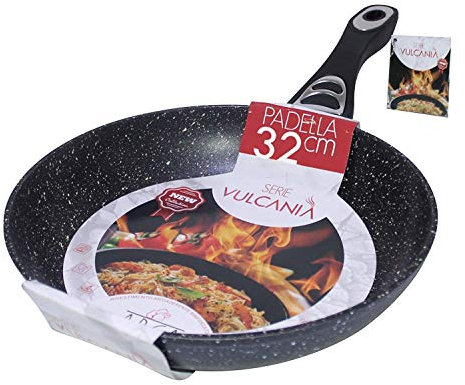 Vulcania 32 Padella in Pietra Lavica, Rivestimento in Teflon Antiaderente, Fondo ad Induzione da 4mm
