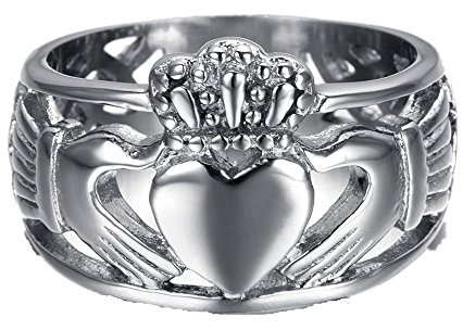 HAMANY - Anillo para hombre, acero inoxidable, con Claddagh - Cáltico y nudo de eternidad, diseño, 70, Metal, no piedra