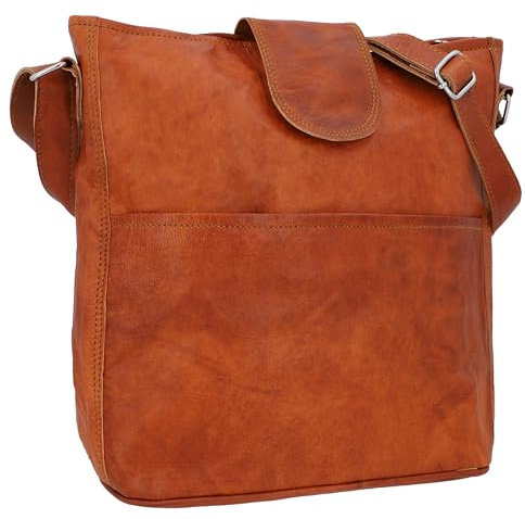 Gusti Leder Umhängetasche Jacqueline Damen | Handtasche aus Echtleder Vintage Style | Premium Ziegenleder Shopper und Crossbody Bag | Braun