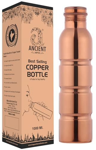 ANCIENTIMPEX Pure Copper Water Bottle – Seamless design| Leak-Proof Ayurveda Drinking Bottle for Health Benefits & Detox (1000 Ml / 33.81 FL Oz)