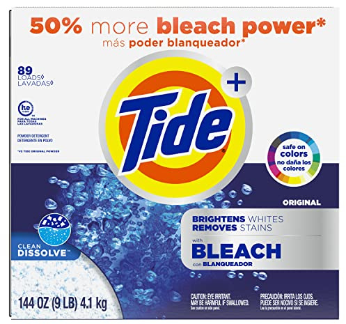 Tide Laundry Detergent with Bleach, Original Scent, Powder, 144oz Box
