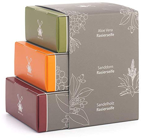 MÜHLE Rasierseifen-Trio avec den Rasierseifen Aloe Vera, Sanddorn et Sandelholz