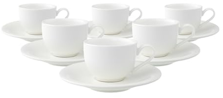 Villeroy & Boch New Cottage Basic Espressotasse mit Untertasse, 80 ml, Tassen-Untertassen-Set für 1 Person, Elegantes Geschirr-Set, Premium Porzellan, Weiß