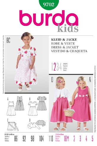burda kids Papier-Schnittmuster Mädchen Set für Kleid & Jacke & Schürze #9702 Gr. 86-110 | Selber nähen: leicht