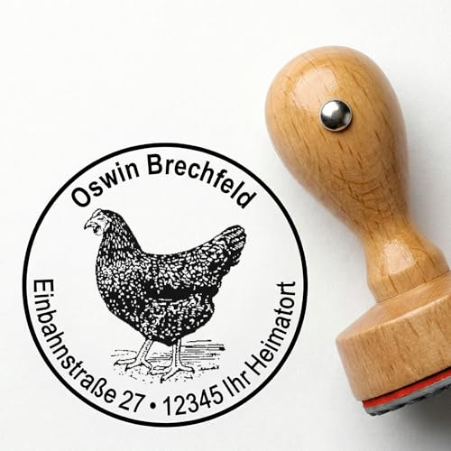 STEMPEL adressstämpel HUHN konstruerad diameter ca Ø 40 mm – med personlig adress och kycklingmotiv