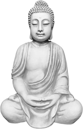 gartendekoparadies.de Buddha Statue, Steinfigur, H. 66 cm, 63 kg, Grau, frostsicher aus Steinguss für Außenbereich