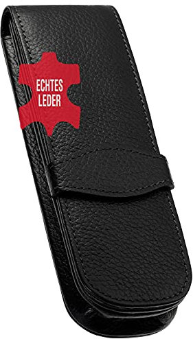 ONLINE Lederetui Classic für 2 Schreibgeräte I Schwarzes Stifteetui Mit Stecklasche & 2 Fächern I Echtleder I Kugelschreiber, Füller I 14,5x 4,5x 2,5 cm I Für Alle Marken