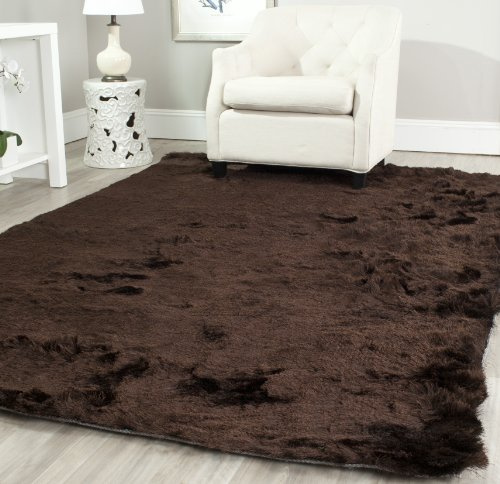 Safavieh Alfombra Shag Sala de Estar, Comedor, Dormitorio - Paris Shag Collection, Pelo Largo, Chocolate, 152 X 213 cm