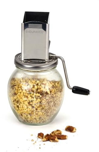RSVP International Endurance Vintage Inspired Nut Grinder, 1.25 Cup Capacity, Glass Bottom