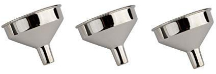 Farm Cottage Brands Set of 3 tiny funnels for hip flasks/fiddly refilling jobs. 36mm wide, 8mm funnel, 27mm high