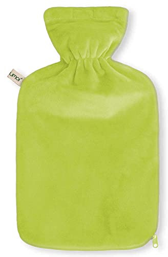 Premium Wärmflasche 2 Liter mit hochwertigem Supersoft Korean Fleece Bezug mit Reißverschluss und extra Fütterung - (grün)