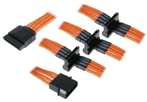 BitFenix Molex - 4 x SATA 20 cm - Cable SATA, Negro y Naranja