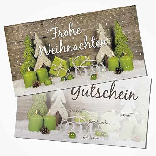 Logbuch-Verlag 10 Weihnachtsgutscheine - Gutschein Einkaufsgutschein FROHE WEIHNACHTEN zum Beschriften DIN lang grün grau doppelseitig für Kunden