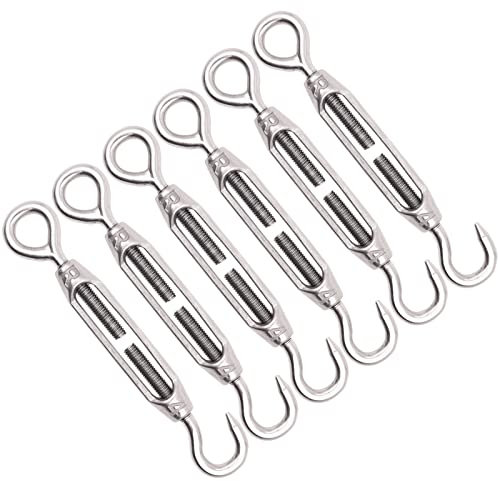 6 pezzi tenditore M4,Tenditore Acciaio Inox,Tenditorein con Gancio e Occhiello,304 Tenditore a Gancio,per Regolabile delle Funi Tendalino,Installazione di Amache