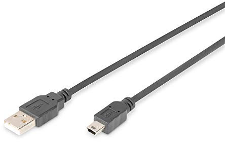 DIGITUS USB 2.0-kabel – 1,8 m – USB A till typ Mini B (5 stift) – 480 Mbps – Anslutningskabel för PC, bärbar dator, kameror eller hubbar – Polybag – Svart