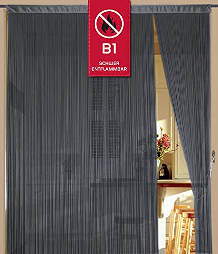 Kaikoon Fadenvorhang Fadenstore Messe B1 schwer entflammbar 90 cm x 240 cm (BxH) grau