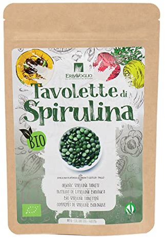 Erbavoglio Tavolette di Spirulina Bio - 100 g - Alimento biologico - Superfood ricco di proteine e antiossidanti, ideale per aumentare energia e vitalità. Comode e pratiche da assumere.