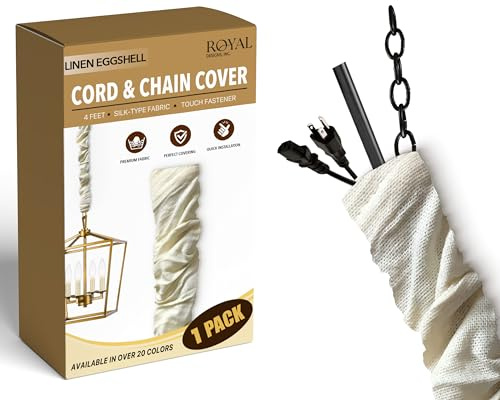 Royal Designs, Inc. Cord & Chain Cover 4 ft Silk Type Fabric, Chandelier Pendant Lighting Chain & Cable Management, Touch Fastener, Linen Eggshell - 1 Pack