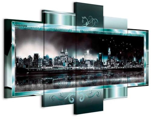 Cuadros B&D XXL - Leinwandbild New York 200x100, 200x100 cm, 5-teilig | Hochwertige Leinwand, sofort aufhängbar, ideal fürs Wohn- oder Schlafzimmer, wasserfest und lichtecht, langlebig, stilvoll
