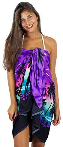 V.H.O. Funky Hawaii Sarong | Pareo Cover-Up | One size | Damer | Strandpalmer hav | Flera färger, violett, En storlek