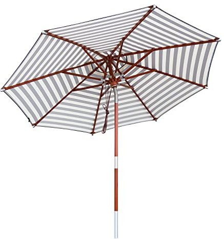 anndora Sonnenschirm Holz Gartenschirm 3m Rund Knickbar mit Winddach Gestreift Blau Weiß