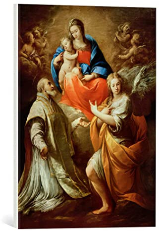 kunst für alle Leinwandbild: Giuseppe Nuvolone Madonna mit Kind dem HL Filippo Neri und einem Engel - hochwertiger Druck, Leinwand auf Keilrahmen, Bild fertig zum Aufhängen, 40x55 cm