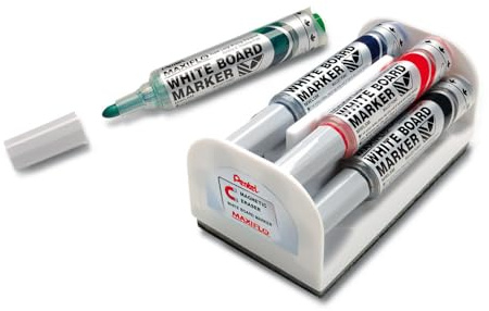Pentel Maxiflo Liquid Ink Drywipe Marker Eraser Set, MWL5M/MAG/4-M