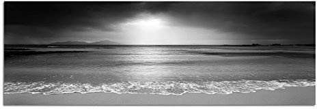 Leinwandfoto als Panorama SCHWARZ/WEISS 150x50cm Seychellen Strand Meer Nachtanbruch