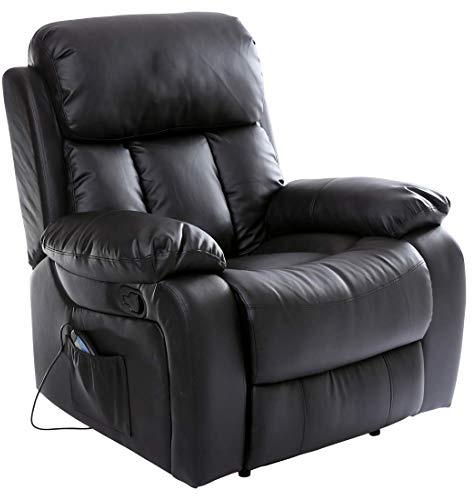 More4Homes CHESTER HEATED MASSAGE RECLINER BONDED LEATHER CHAIR SOFA LOUNGE GAMING HOME ARMCHAIR (Black)