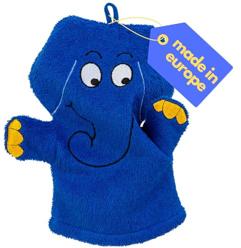 Smithy Waschhandschuh BLAUER ELEFANT | 100% Baumwolle | Waschlappen Baby Kinder | Sendung mit der Maus