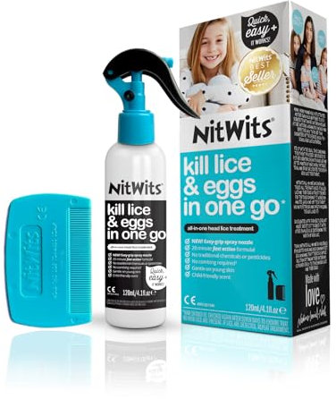 NitWits All-In-One Head Lice Treatment Spray, Kills Nits & Eggs, Includes Lice Spray 120ml & Nit Comb ,120 ml (Pack of 1)
