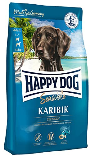 Happy Dog Sensible Karibik Seefisch getreidefrei, 4 kg | Für ausgewachsene Hunde ab 11 kg, getreidefrei, mit Seefisch, Menge zum Einstieg