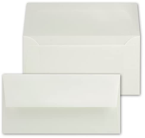 50 Stück DIN Lang Vintage Briefumschläge, Büttenpapier, 11 x 22 cm, Weiß halbmatt hochwertige Brief-Kuverts