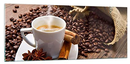 Vidrios decorativos 100x40cm Cuadro Sobre Vidrio Moderno Café negro desayuno chocolate Grande Cocina Cuadros Pared Impresiones Decoracion Salon Impresión en Cristal Wall Art Prints GAB100x40-2152