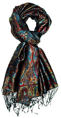 Lorenzo Cana Damenschal Paisley Muster Pashmina aus 100% Seide, 190 x 70 cm, türkis grün braun