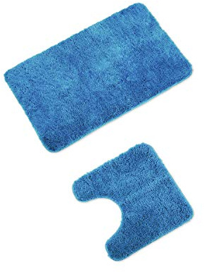 WohnDirect Badematten Set - WC Vorleger (45x45cm), Badematte (50x80cm) - rutschfest waschbar Badezimmerteppich MIT WC-Ausschnitt - Hellblau