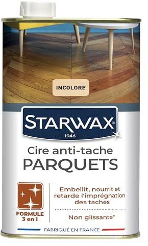 STARWAX Cire Starlon anti-tache pour parquets cirés 1L incolore | Embellit et protège parquets escaliers et meubles cirés, aspect satiné chaleureux, effet déperlant, non glissant