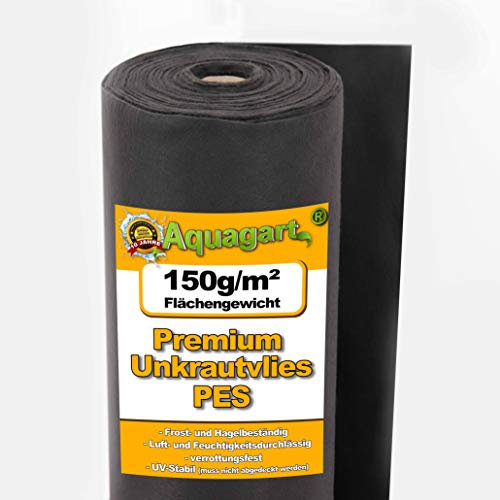 Aquagart 325m Unkrautvlies schwarz PES - 150g I Unkrautschutzfolie für Garten & Hochbeet I Gartenvlies & Unkrautsperre I Wasserdurchlässige Unkrautfolie & Robustes Schutzvlies 1m breit