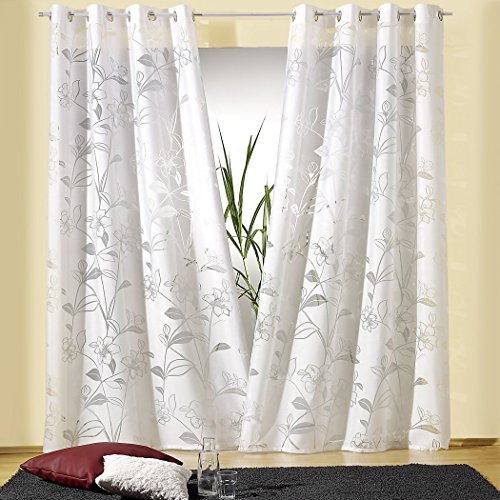heimtexland Gardine Ösenschal HxB 245x140 cm in Natur chic mit Ausbrenner-Blumen - Dekoschal mit sehr schönem Fall - Vorhang in geprüfter Top Qualität...auspacken, aufhängen, fertig! Typ206