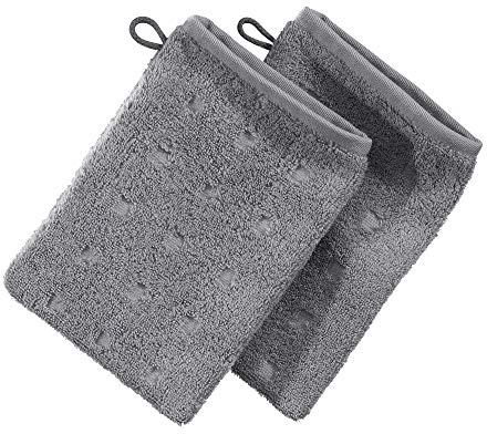 Möve Waschhandschuh Quadretti 2er-Pack Walk-Frottier grau Größe 15x20 cm
