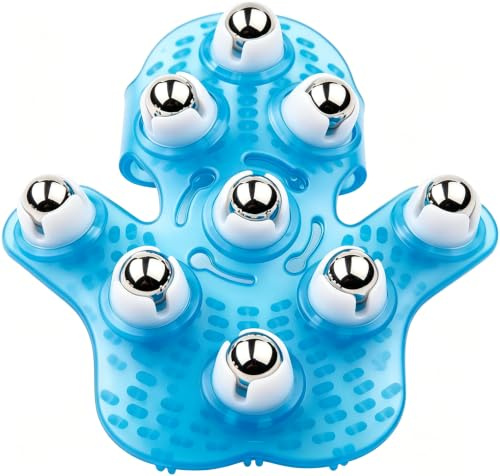 Boseen Handheld Massage Ball for Muscle Back Neck Joint Foot Shoulder Leg Pain Relief - Palm Shaped Massage Tool with Roller Balls, Portable Design, Blue