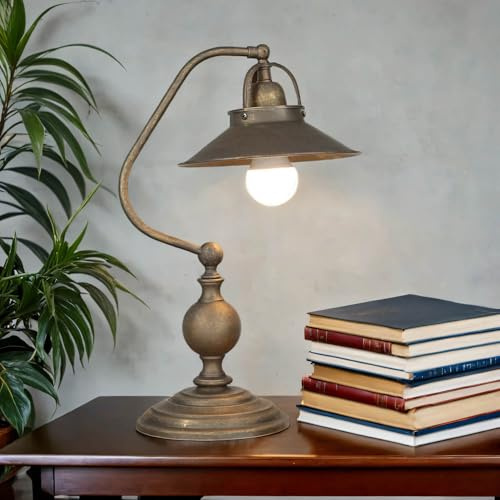 Licht-Erlebnisse Tischlampe Echt-Messing in Bronze Antik matt Wohnzimmer Schlafzimmer 39 cm E27 max. 60W Rustikale Tischleuchte Büro COUNTRY