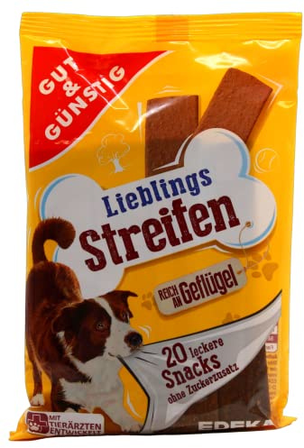Gut & Günstig Lieblings Streifen Hundeleckerli mit Geflügel, 15er (15 x 200g)
