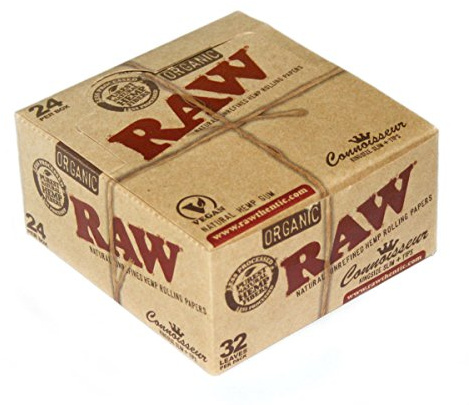 RAW Organic Hemp Connoisseur King Size Slim with Tips UnRefined Purest Natural Gum Rolling Paper - Pack of 24